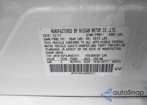 2018 Infiniti Q50 3.0T Luxe z USA, uszkodzony, nr VIN JN1EV7AP3JM363711